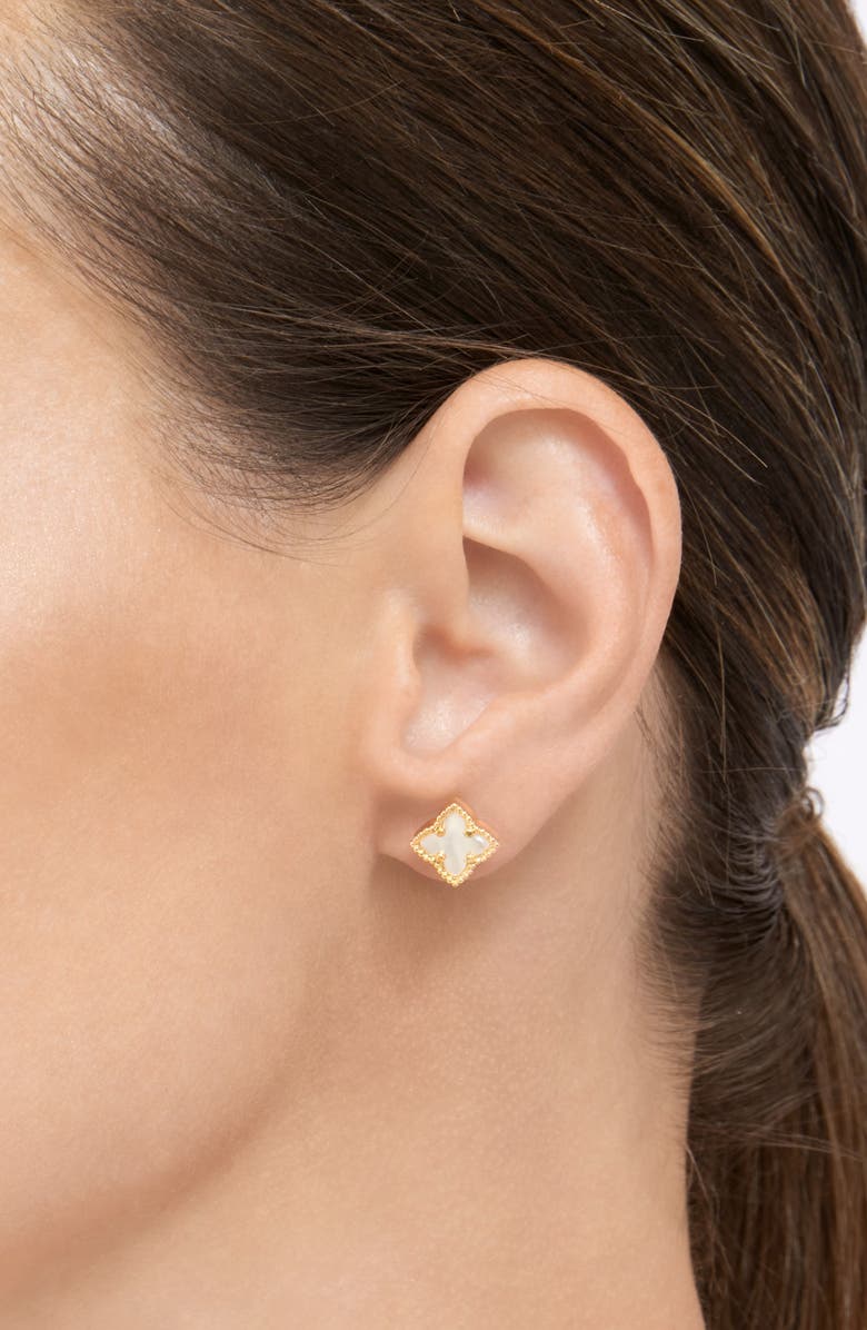 Adornia Clover Mother-of-Pearl Stud Earrings & Necklace Set, Alternate, color, White/ Gold