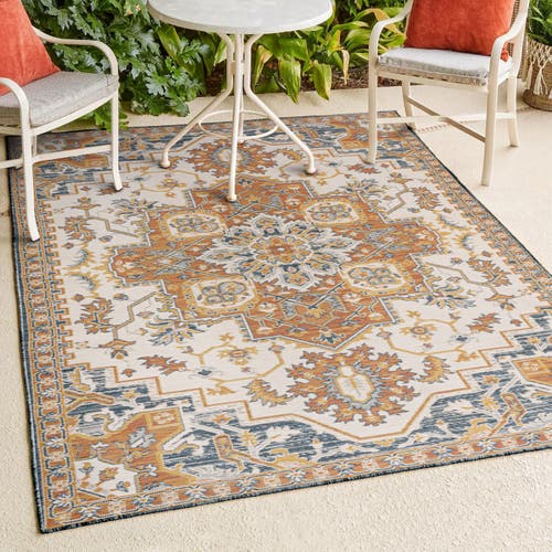 Jonathan Y Bijan Traditional Vintage Medallion Reversible Machine-washable Indoor/outdoor Area Rug In Terra/blue/cream