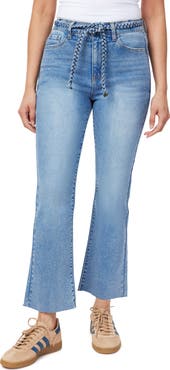 Kensie High Waist Belted Flare Leg Cropped Jeans
