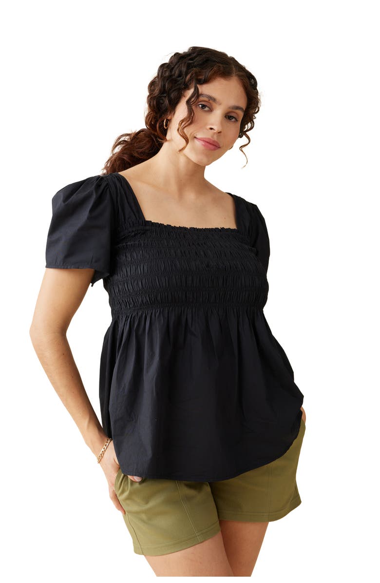 Ingrid & Isabel Short Sleeve Smocked Maternity and Nursing Top, Main, color, Black