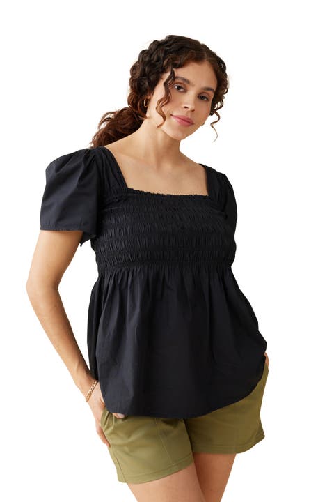 Short Sleeve Smocked Maternity and Nursing Top