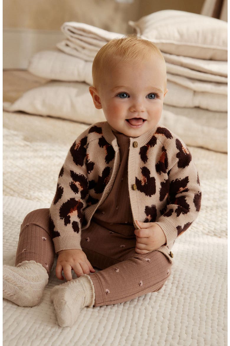 Leopard Jacquard Cardigan, Alternate, color, PINK