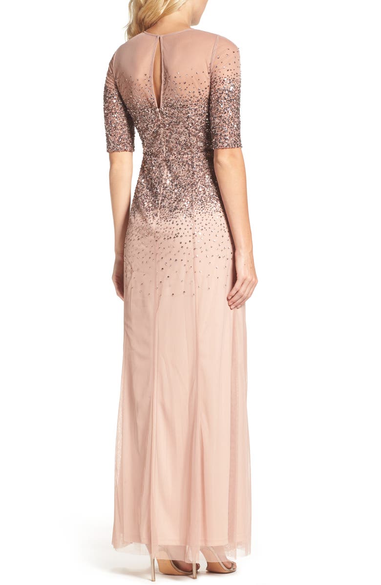 Adrianna Papell Beaded Illusion Bodice Mesh Gown, Alternate, color,