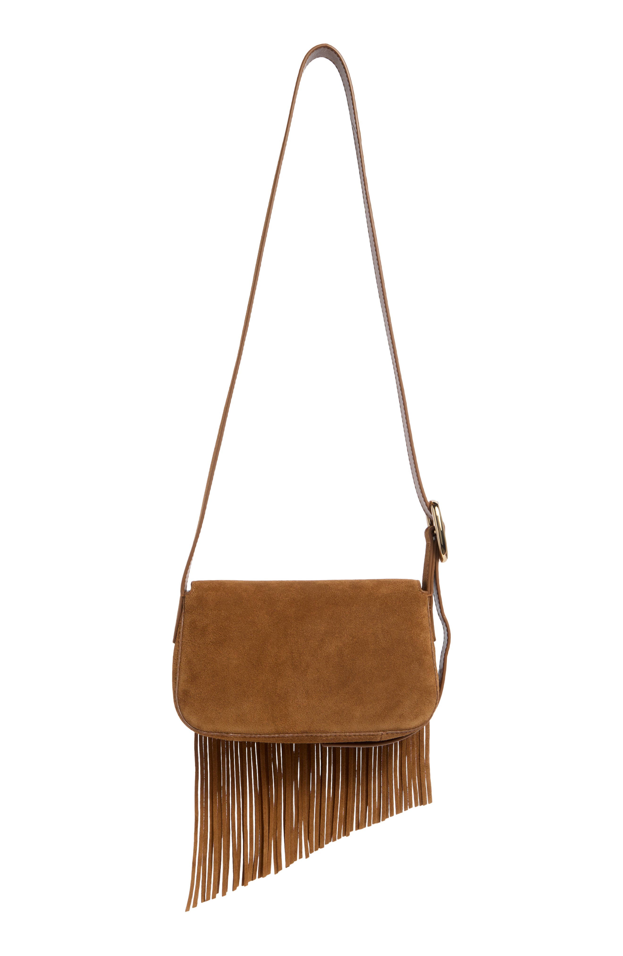 Madewell Soft Grain Fringe Flap Crossbody Bag, Alternate, color, Aged Cognac