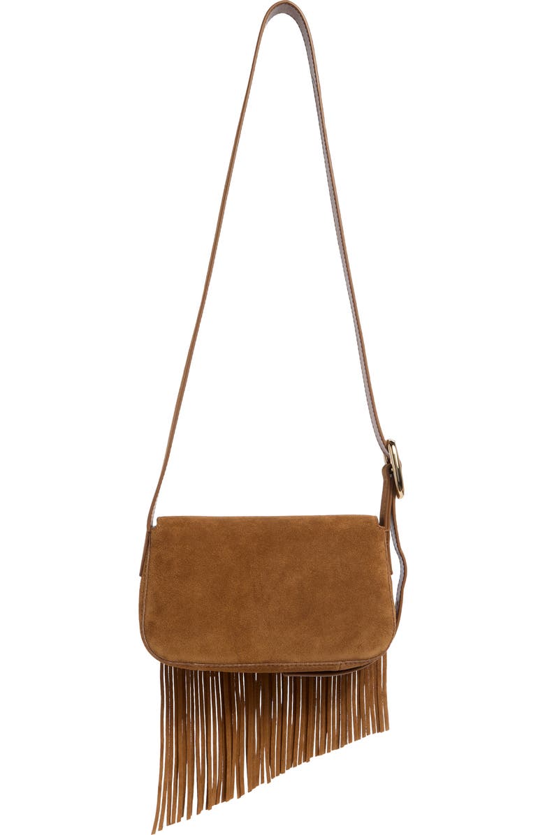 Madewell Soft Grain Fringe Flap Crossbody Bag, Alternate, color, Aged Cognac