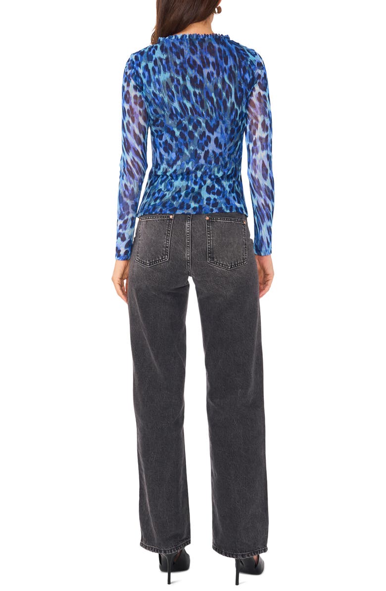 Leopard Print Mesh Ruffled Top main image 1