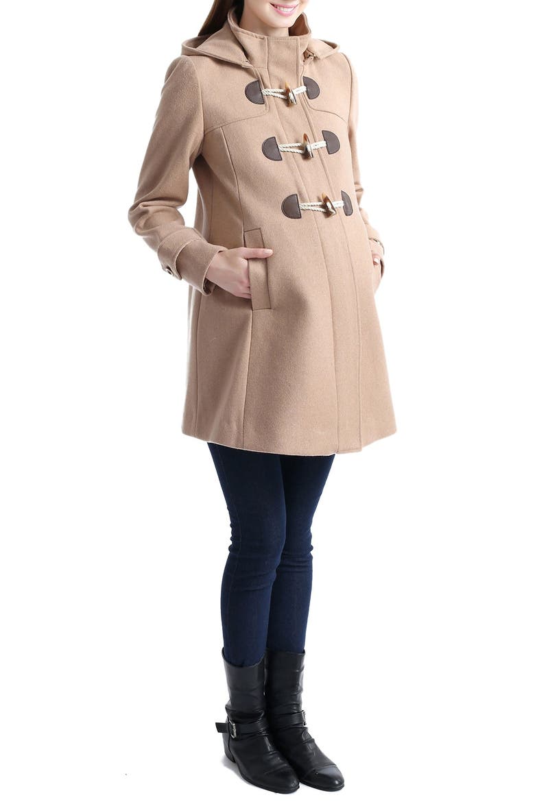 Paisley Wool Blend Maternity Duffle Coat, Alternate, color, CAMEL