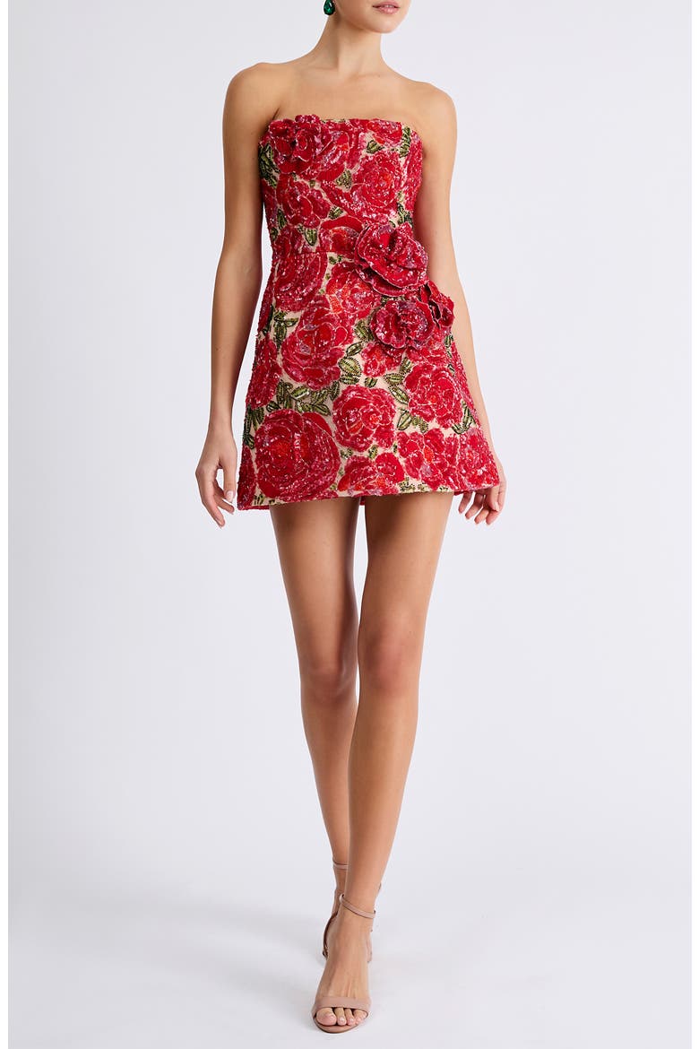 Caprice Embellished Strapless Cocktail Minidress, Main, color, ROSE RED