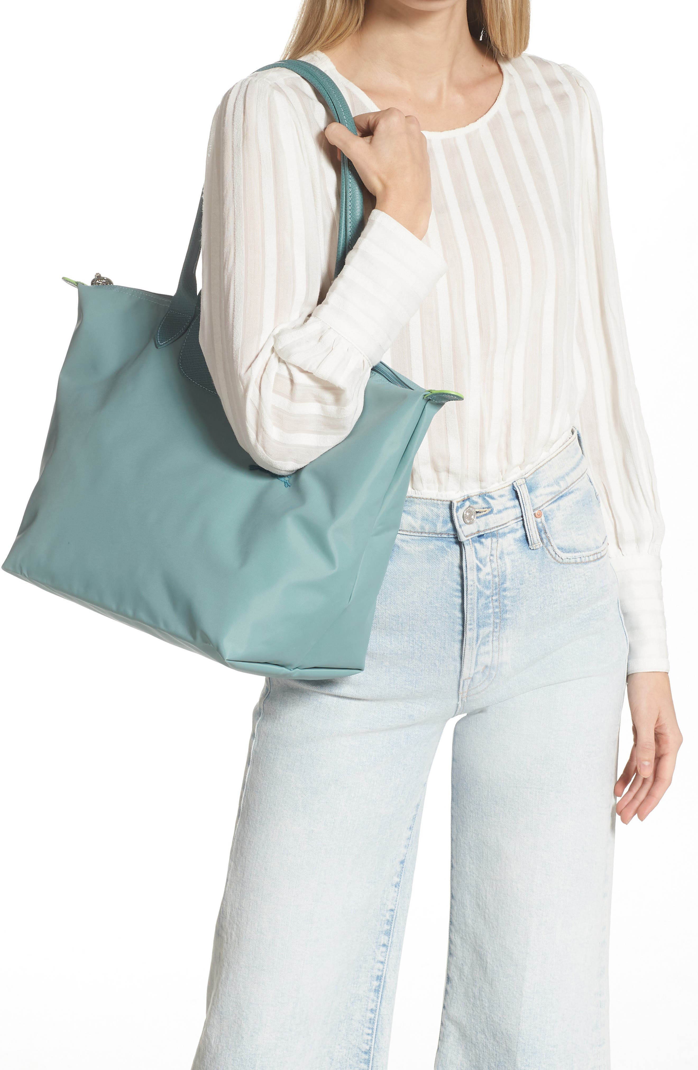 Le Pliage Green Recycled Canvas Large Shoulder Tote, Alternate, color, LAGOON