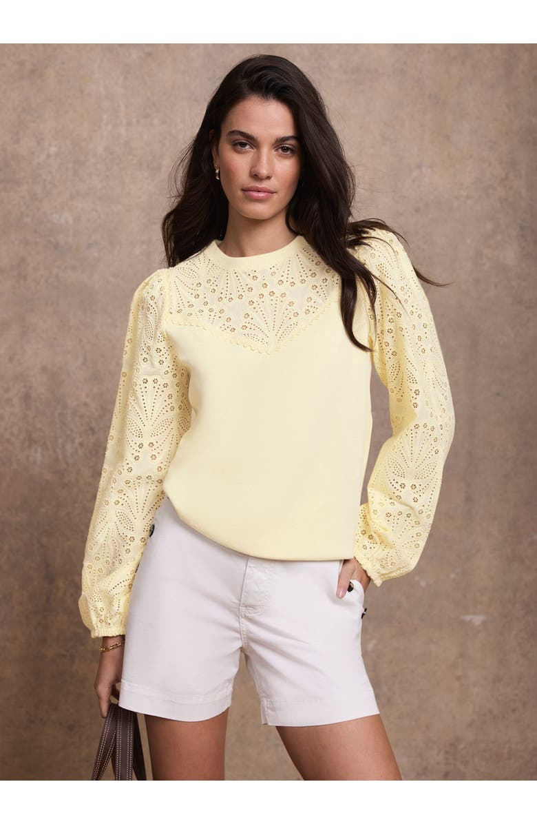 MINT VELVET Cotton Blend Broderie Sweatshirt, Alternate, color, Yellow