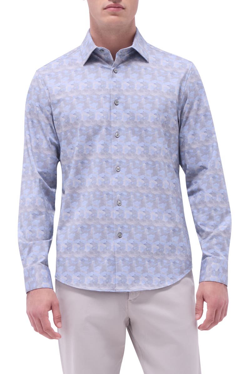 Bugatchi Jimmy OoohCotton<sup>®</sup> Abstract Print Button-Up Shirt, Main, color, Blue/ Almond