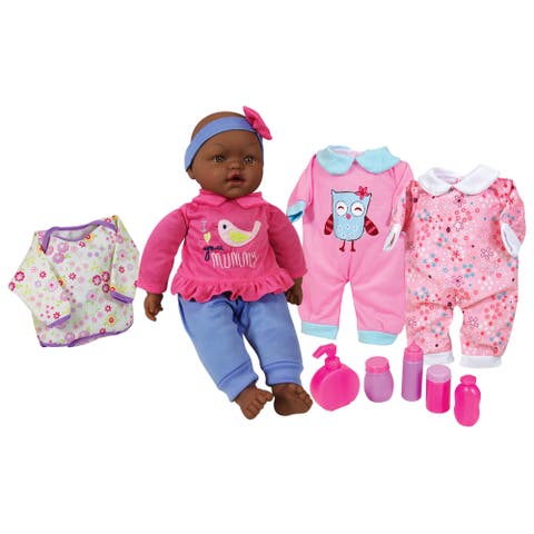15 Inch Talking African American Baby Doll Set, Pink & Blue, I Love You Mummy