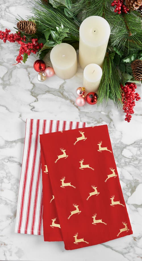 C & F Home C&f Home Glistening Gold Printed Kitchen Towel Set Of 3 In Red
