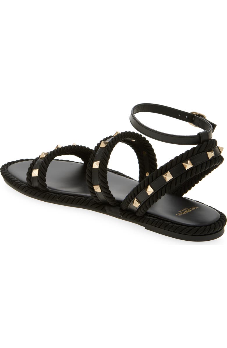 Valentino Garavani Rockstud Ankle Strap Flat Sandal, Alternate, color, Black