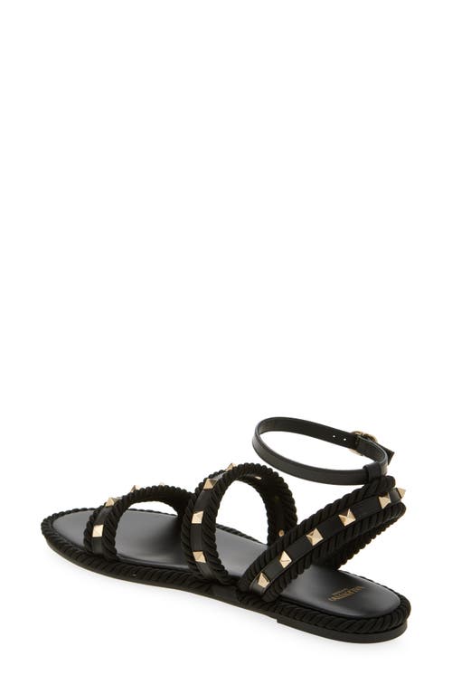Valentino Garavani Rockstud Ankle Strap Flat Sandal In Black