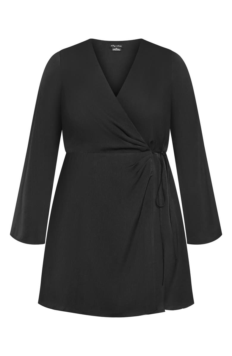 City Chic Lenna Long Sleeve Wrap Dress, Main, color, Black