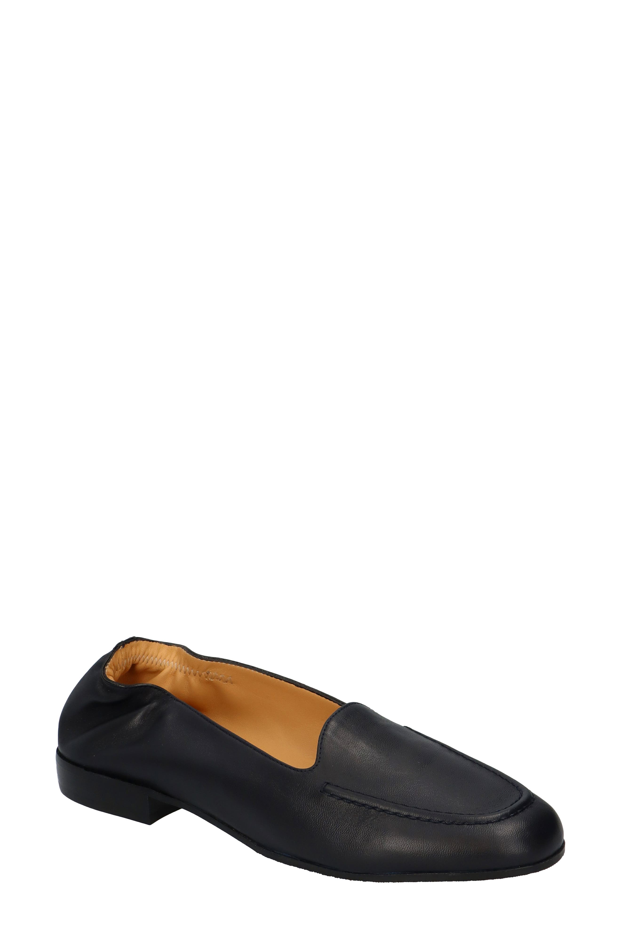 Ruched Leather Loafer, Main, color, NAVY