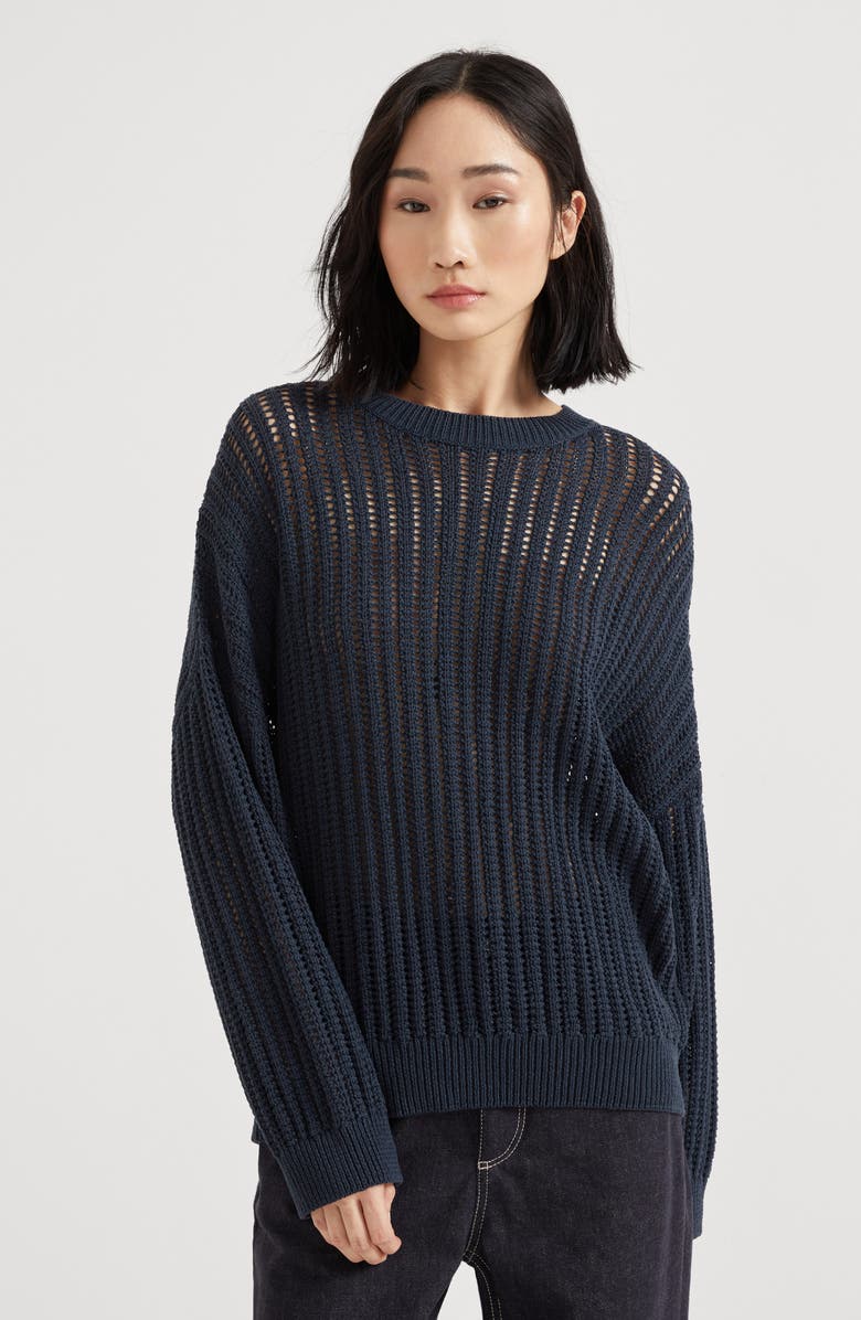 Brunello Cucinelli Ribbed openwork sweater, Alternate, color, 