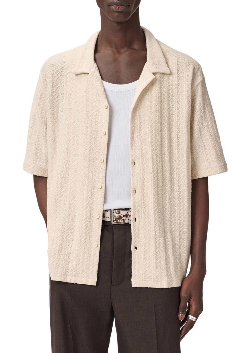 Trace Textured Cotton Camp Shirt, Alternate, color, COTTAGE WHITE