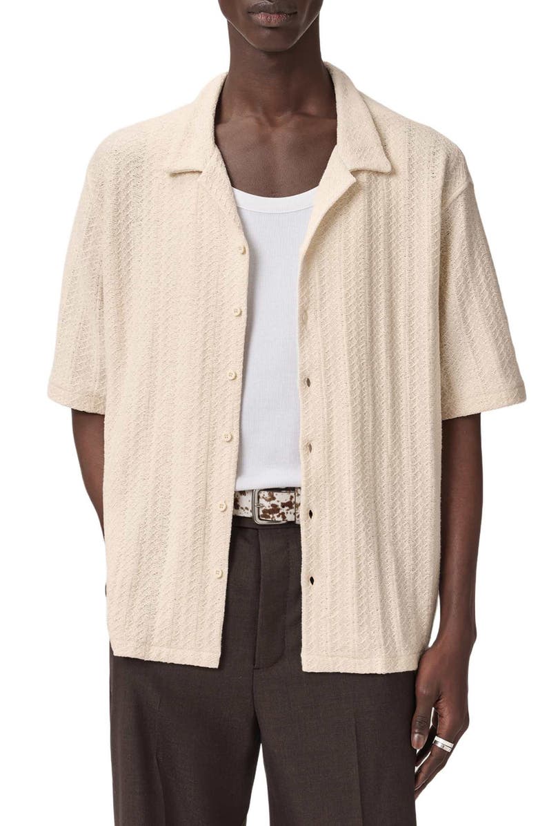 AllSaints Trace Textured Cotton Camp Shirt, Alternate, color, Cottage White