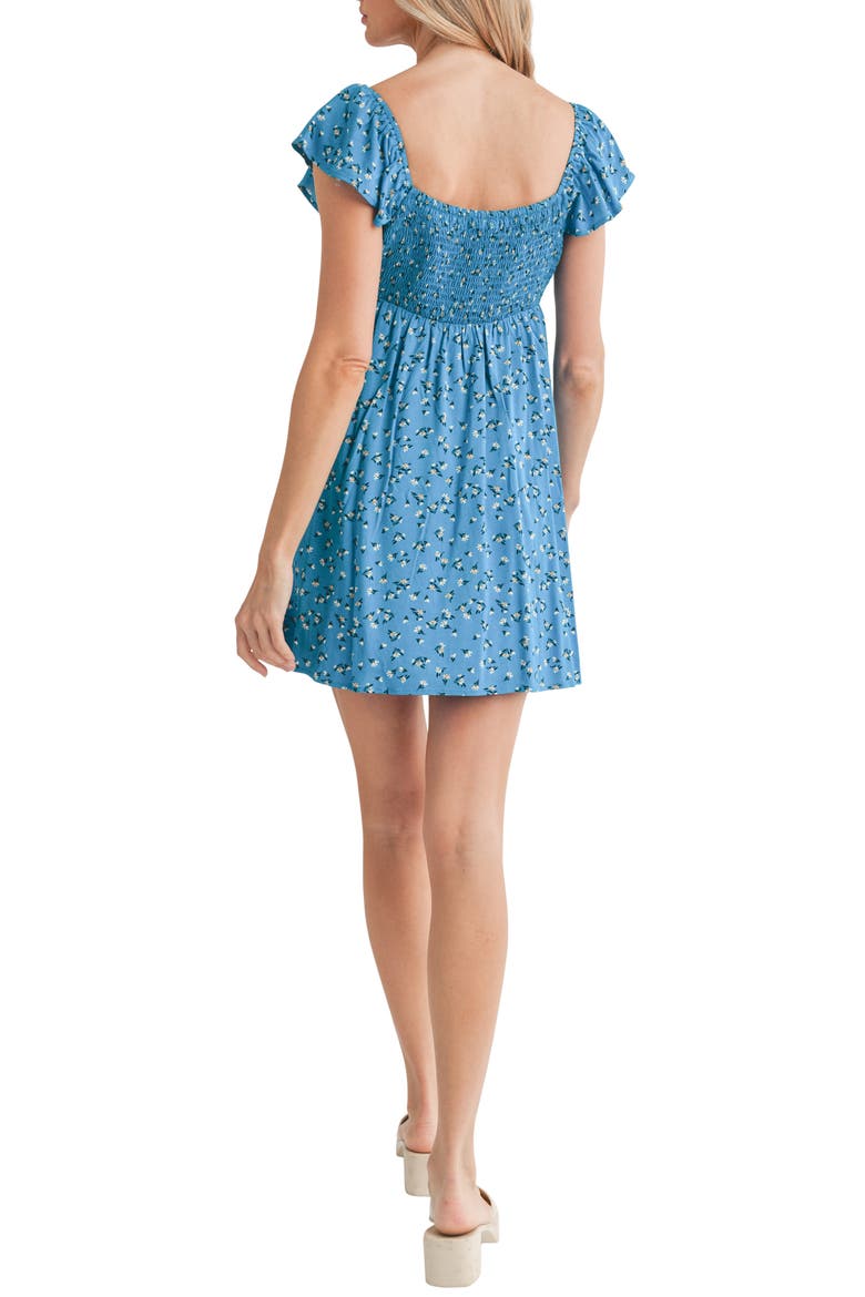 Floral Flutter Sleeve Minidress, Alternate, color, BLUE-CREAM FLORAL