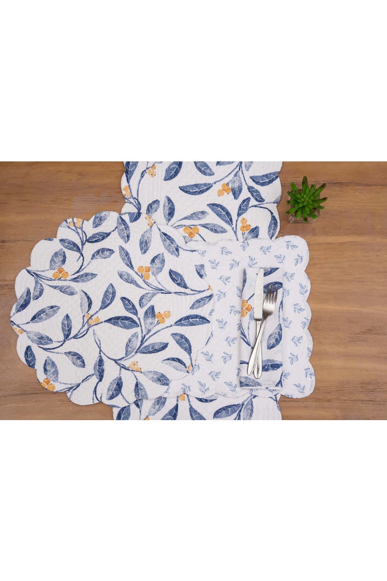 Laurelwood Vine Berries 100% Cotton Quilted Table Runner 14" x 51", Alternate, color, Blue