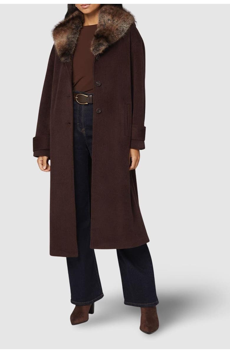 Wallis Faux Fur Collar Tab Cuff Coat, Alternate, color, Chocolate