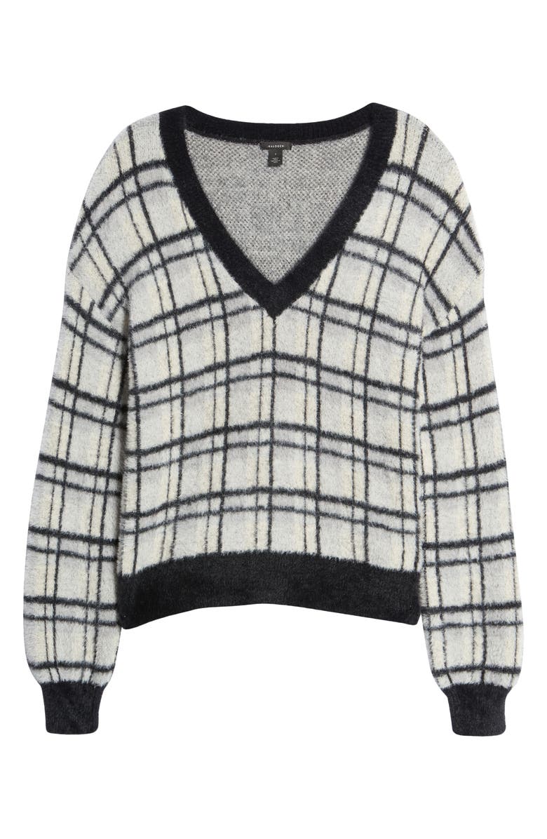 Halogen<sup>®</sup> V-Neck Plaid Jacquard Sweater, Alternate, color, 