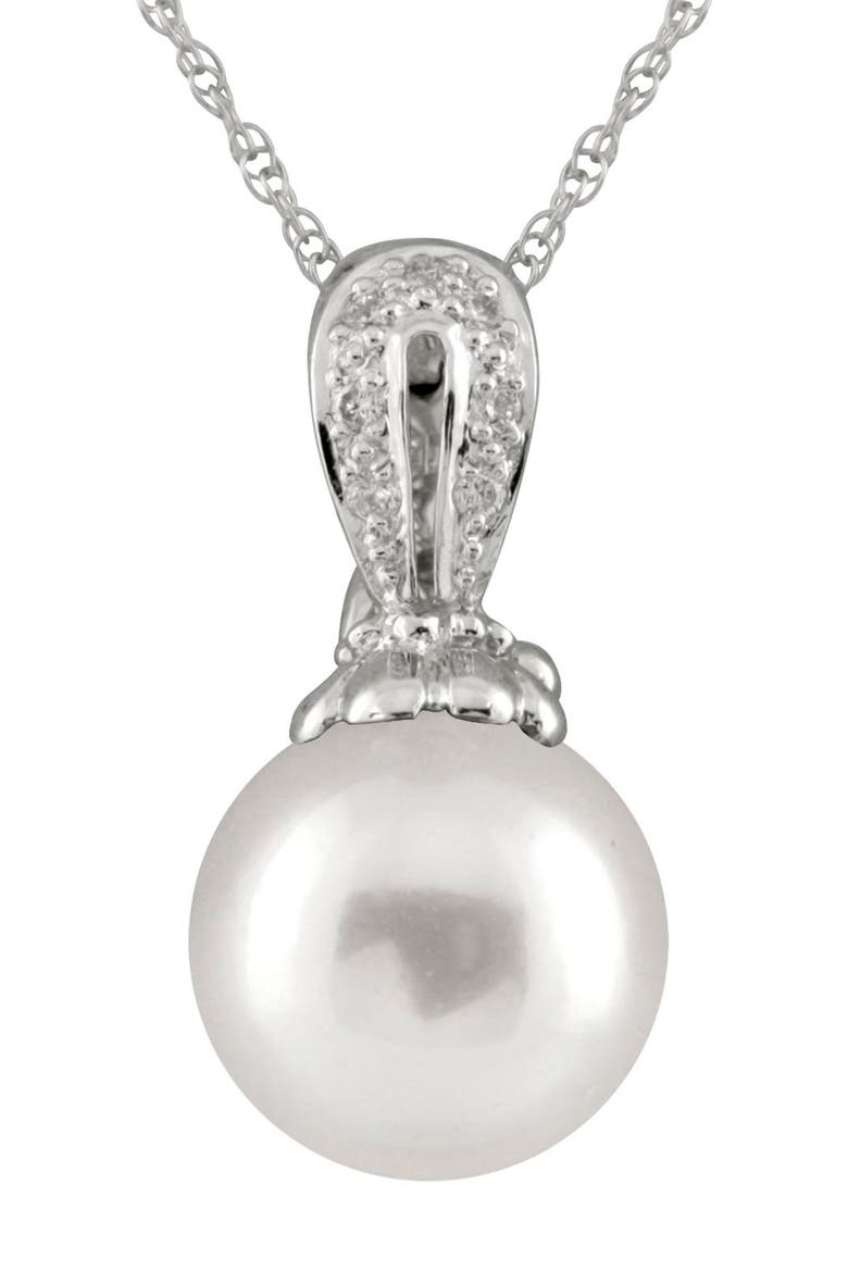 Diamond Enhancer Pendant Necklace with 8-9mm Freshwater Pearl , Main, color, WHITE