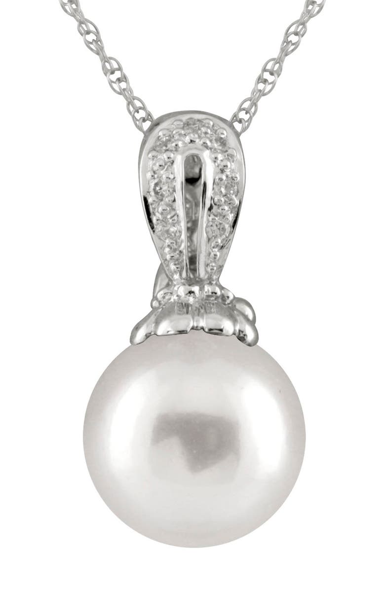 SPLENDID PEARLS Diamond Enhancer Pendant Necklace with 8-9mm Freshwater Pearl, Main, color, White