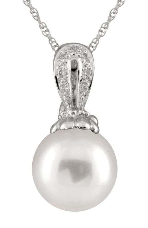 Diamond Enhancer Pendant Necklace with 8-9mm Freshwater Pearl
