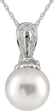 SPLENDID PEARLS Diamond Enhancer Pendant Necklace with 8-9mm Freshwater Pearl