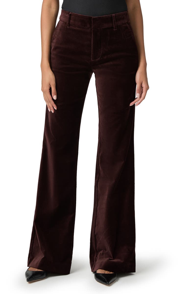 PAIGE Marlow High Waist Flare Velvet Trouser Pants, Main, color, Aubergine