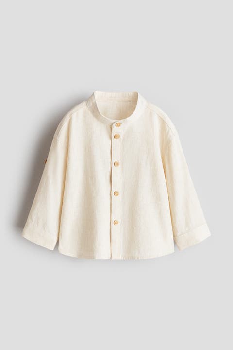 Linen-blend Grandad Shirt