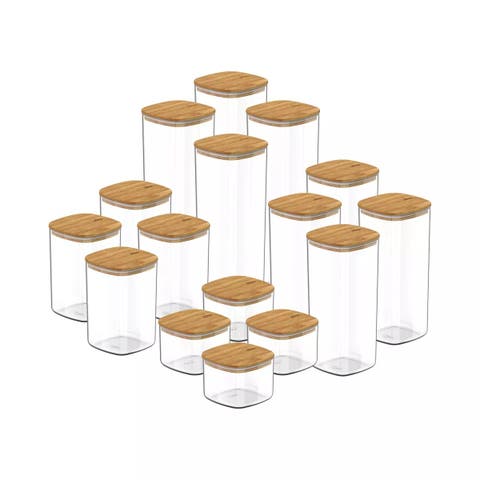 Clear Airtight Stackable Food Storage Container Set with Wood Lids