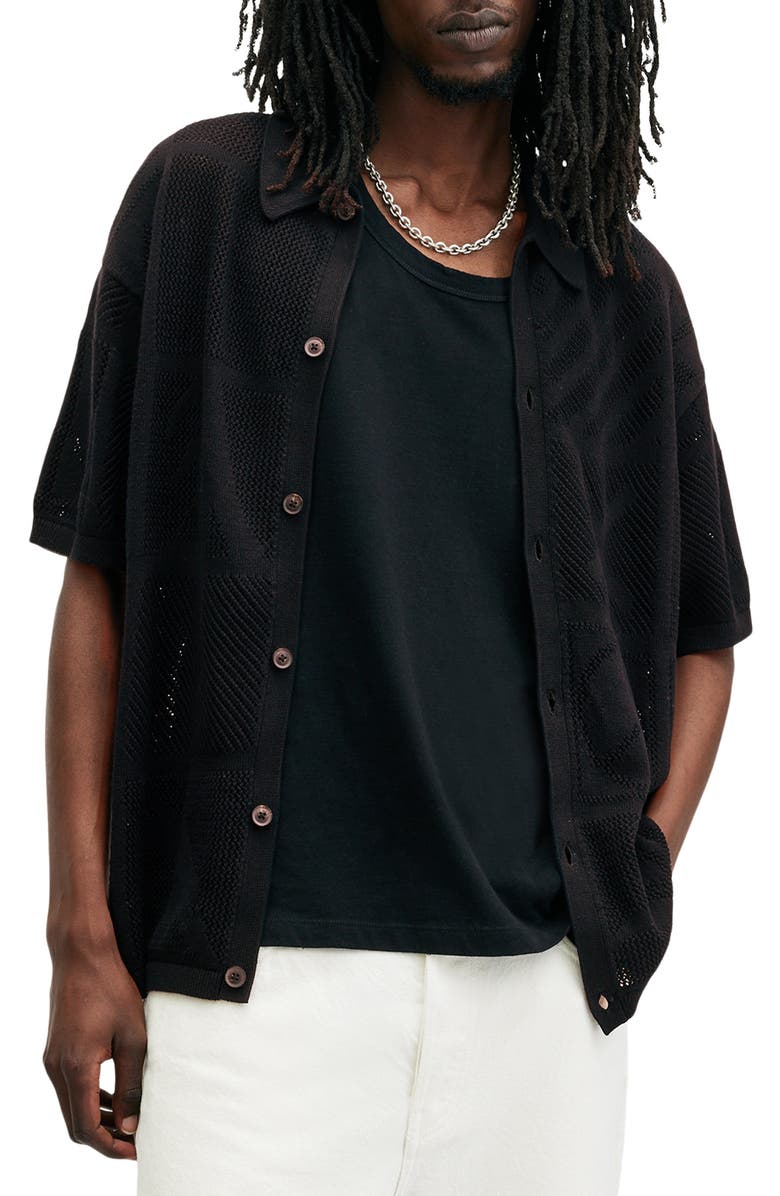 AllSaints Palma Short Sleeve Cardigan, Main, color, Black