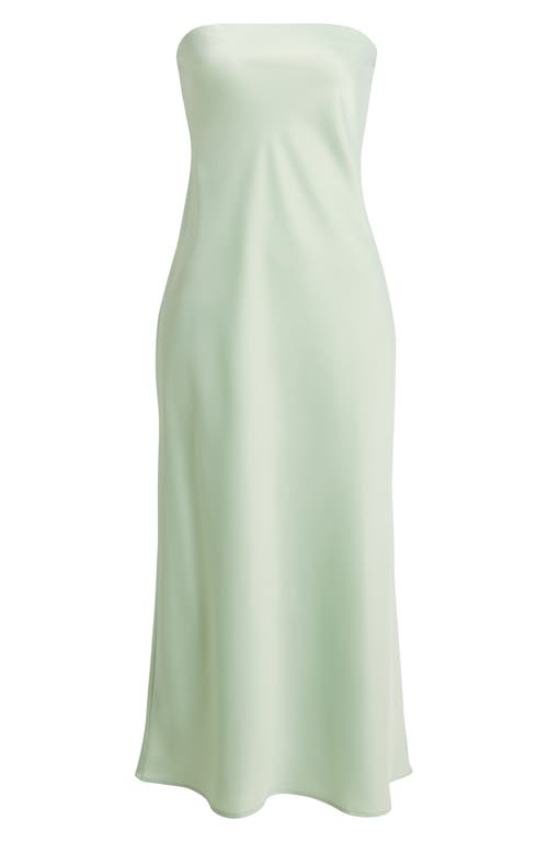 Wayf Madelyn Strapless Bias Cut Satin Dress In Pistachio