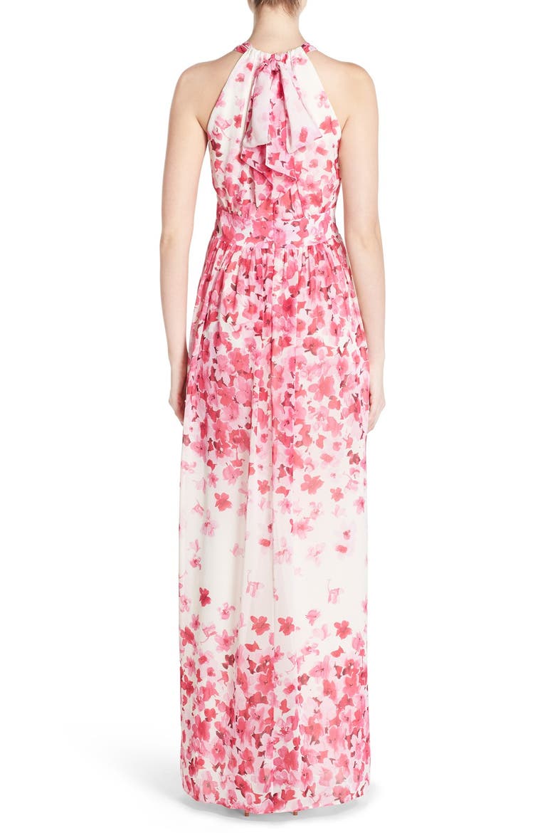 Print Pleated Chiffon Maxi Dress, Alternate, color, PINK/ IVORY