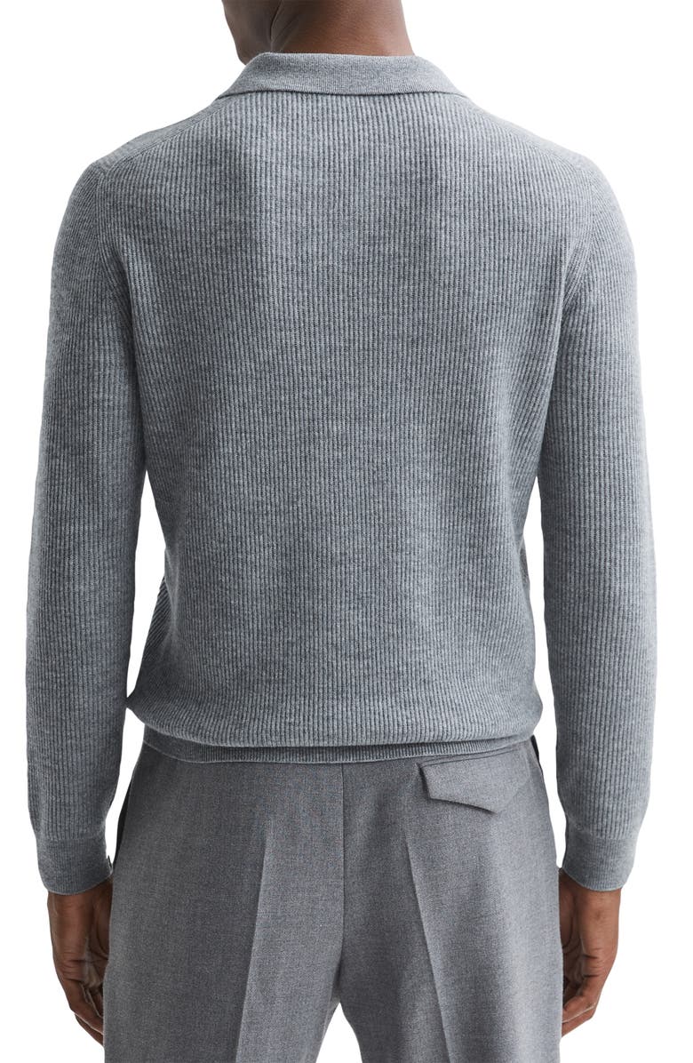 Reiss Malik Textured Wool Polo Sweater, Alternate, color, Soft Grey Melange
