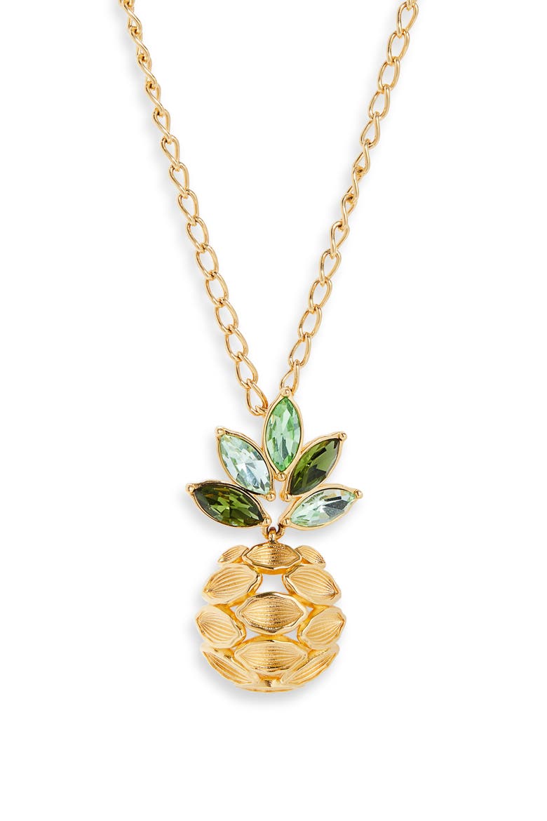 Pineapple Crystal Leaf Pendant Necklace, Main, color, GOLD