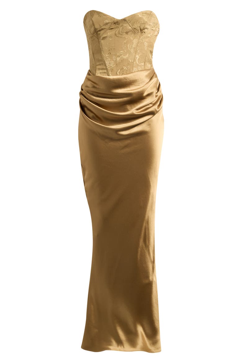 Aurelia Corset Bodice Strapless Satin Gown, Alternate, color, BRONZE