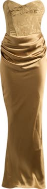 HOUSE OF CB Aurelia Corset Bodice Strapless Satin Gown