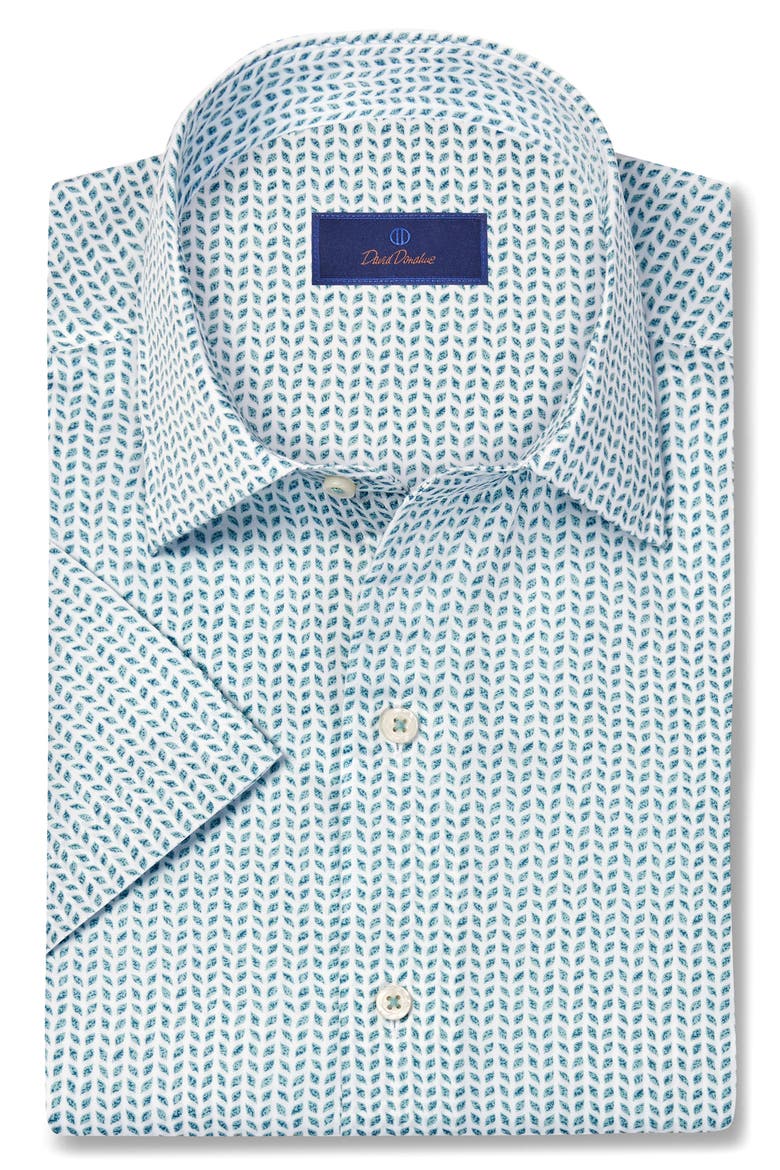 Neat Print Lyocell Short Sleeve Shirt, Main, color, WHITE/ SEAFOAM