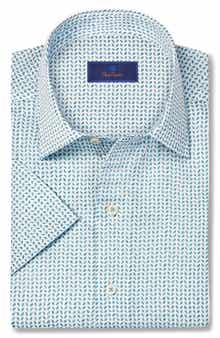 David Donahue Neat Print Lyocell Short Sleeve Shirt