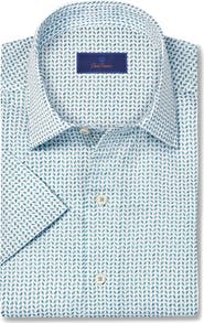 David Donahue Neat Print Lyocell Short Sleeve Shirt