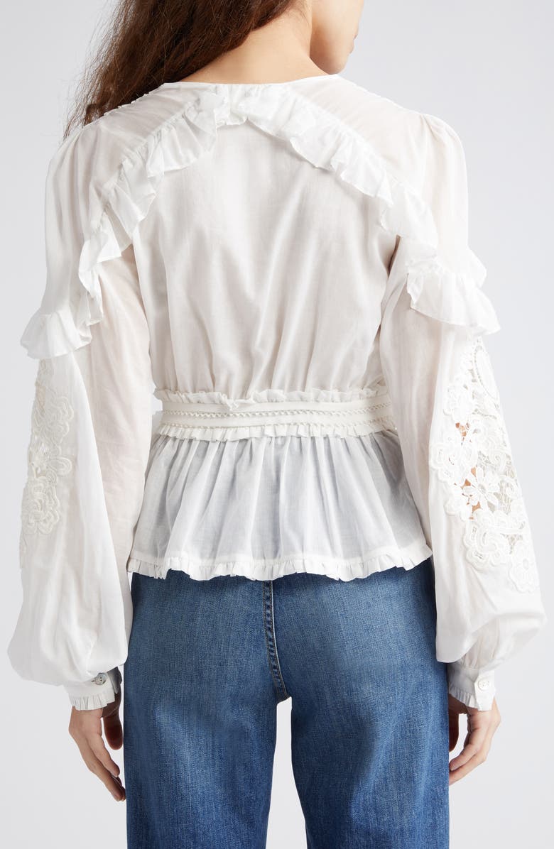 FARM Rio Ruffle Detail Cotton Top, Alternate, color, Off-White