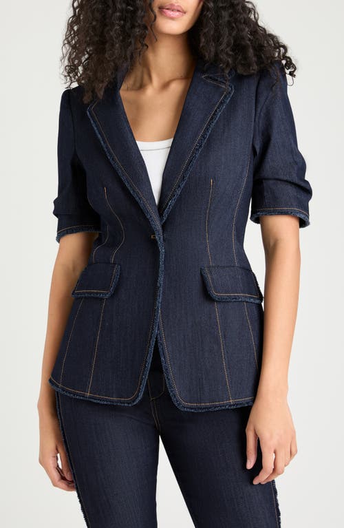 Shop Cinq À Sept Sallie Short Sleeve Denim Jacket In Indigo