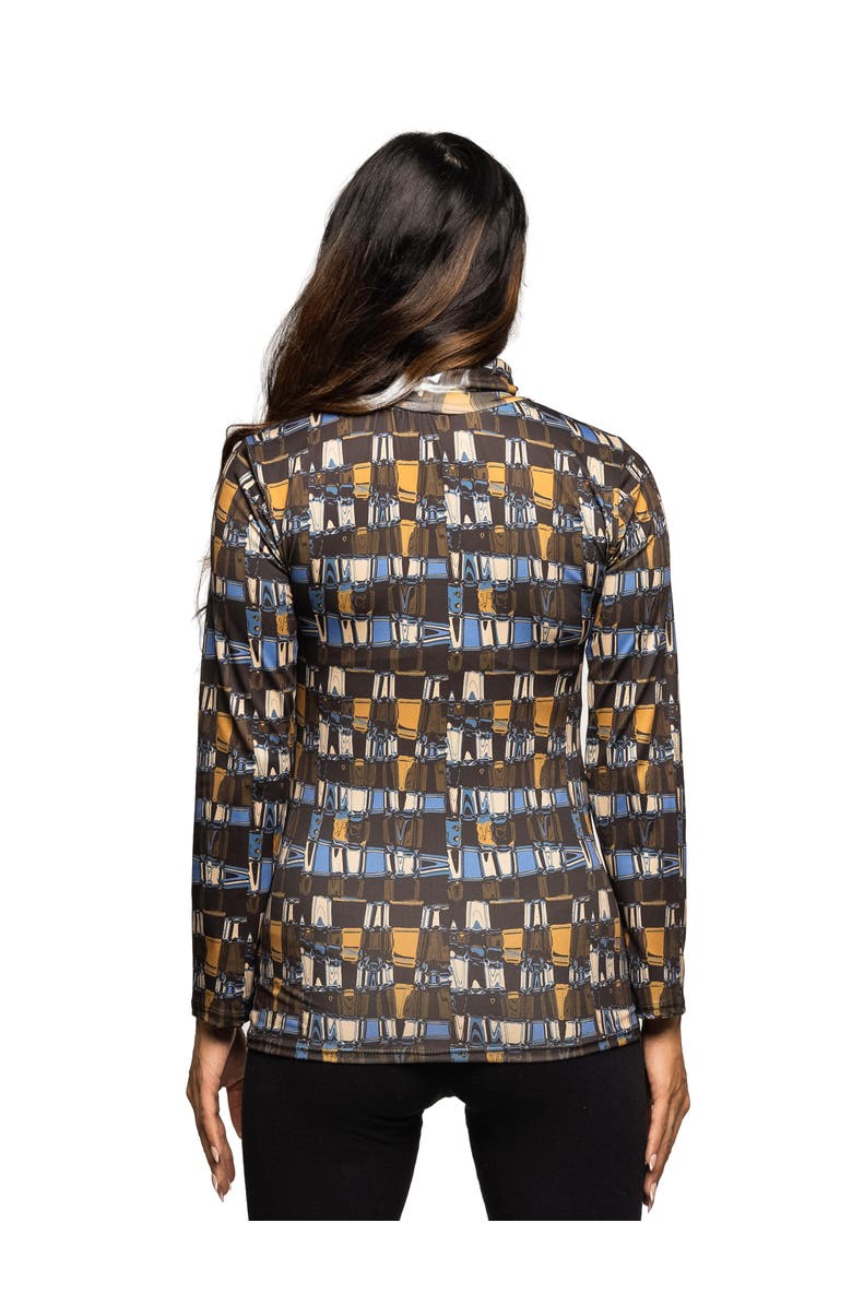 24seven Comfort Apparel Mock Neck Long Sleeve Printed Top, Alternate, color, Green Multi