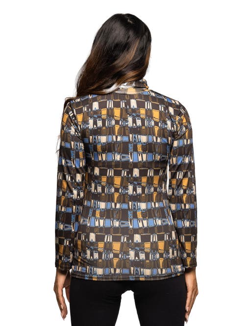 24seven Comfort Apparel Mock Neck Long Sleeve Printed Top In Multi