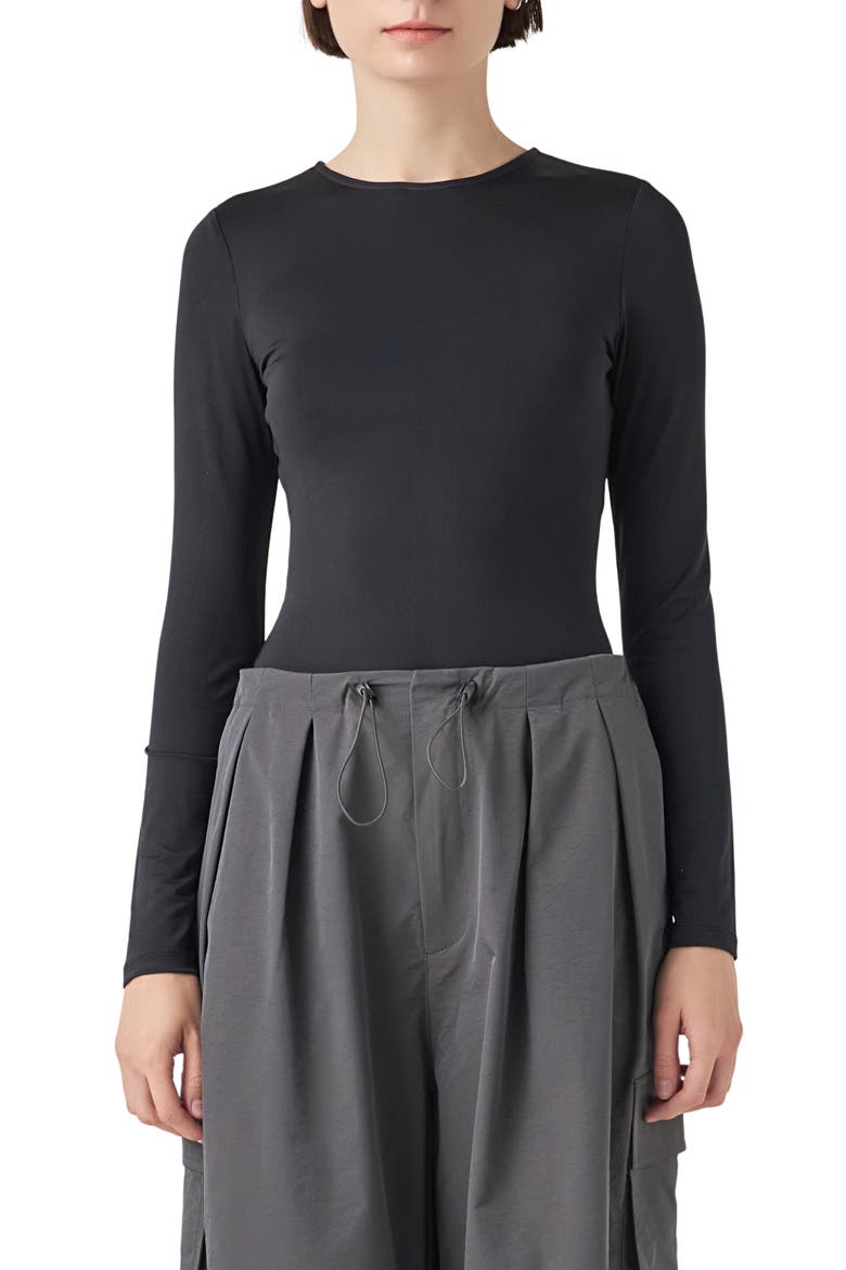 Long Sleeve Bodysuit, Main, color, BLACK